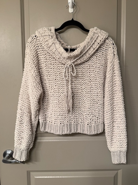 Free People Sweaters - Free People Cream Knit Cowl Sweater with Tassel Tie